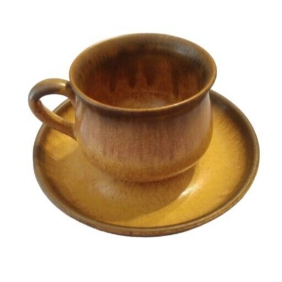 Vtg Denby brown drip made in England stoneware tea cup coffee mug with saucer - Picture 7 of 10